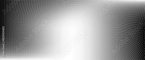 Flowing dots particles wave pattern halftone gradient curve shape isolated on white background