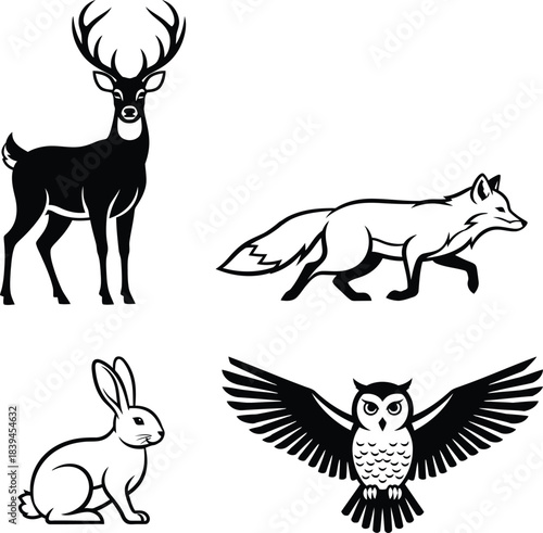 Vector black silhouette of a sitting rabbit or hare facing forward with long upright ears, a simple Easter or pet animal icon design.