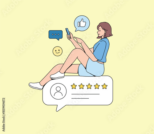 Collecting Positive Customer Feedback illustration. User Review and Rating. Flat vector illustration.