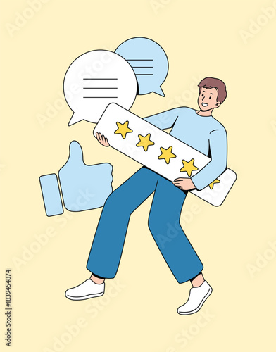 feedback review concept illustration. Receiving a Good Service Rating. Flat vector illustration.