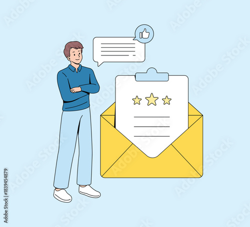 Feedback Letter illustration. Survey Response. Rating Experience via Survey Email. Flat vector illustration.