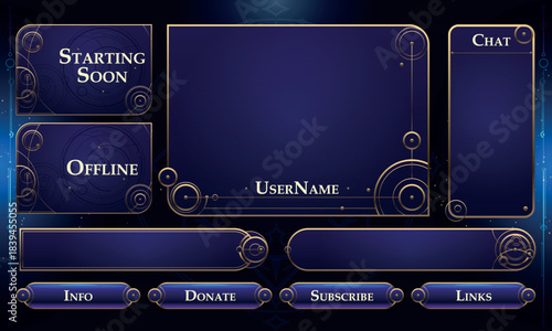 Set of Mystic Fantasy User Interface Elements. Fantasy sacred stream overlay. Vector Illustration EPS10