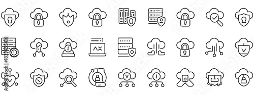 Digital Security Icons: An array of detailed icons symbolizing network protection, showcasing various aspects of online safety and data privacy within the digital sphere.