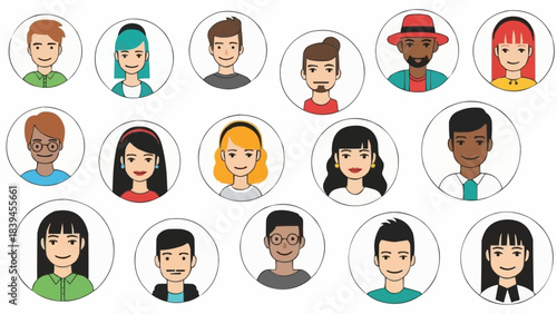 Diverse Group of People Avatar Icons Representing Different Individuals.