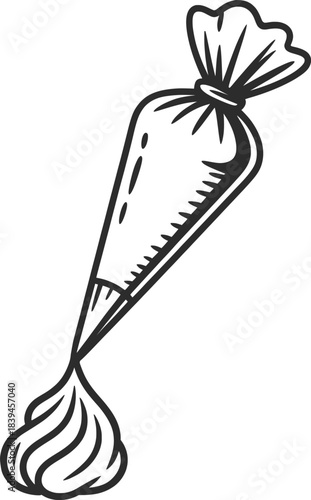 Piping Bag Line Art Illustration for Baking and Decorating.