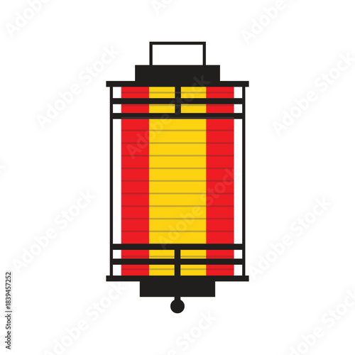 Traditional Japanese Lantern Vector Illustration with Red and Yellow Colors in Flat Style