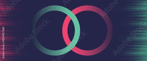 Abstract Intertwined Teal Pink Rings Circular Design Gradient Background Modern Minimalist Technology Concept Digital Art - background - high quality