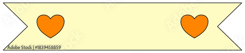 Pastel Yellow Ribbon Banner with Orange Heart Icons
