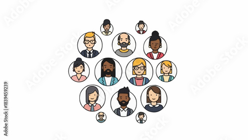 Diverse Group of People Avatars in a Circular Network.
