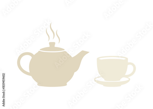 Icon of an Asian teapot and cup. Symbol of a kettle with brewing tea. Sign for a Chinese tea ceremony. Illustration of a traditional Japanese cafe.