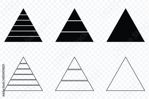 Pyramid diagrams with ascending levels. Pyramid infographic set. Hierarchy pyramid icons set . eps 10