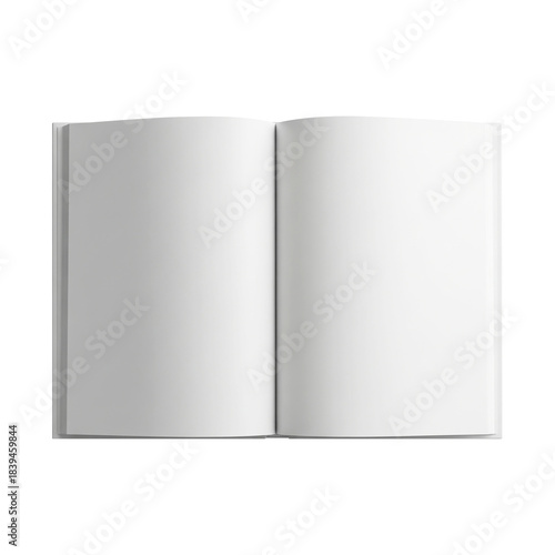 Blank open book with white pages, an empty journal ready for your creative writing, drawing, or note-taking needs