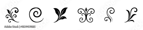 Collection of Decorative Swirls and Floral Accents for Graphic Borders and Vintage Embellishments Used in Invitations or Stationery