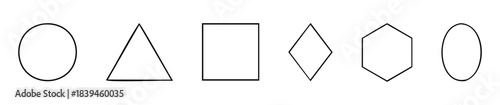 Collection of geometric shapes including circle, triangle, square, diamond, hexagon, and oval, ideal for educational or visual communication projects.