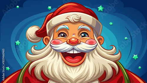 Illustration of a cheerful, funny, and traditional Santa Claus with a jolly smile, classic red suit, and fluffy white beard, perfect for Christmas and holiday designs