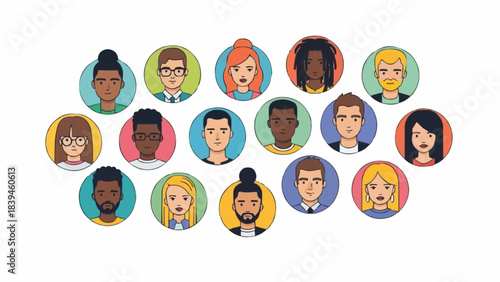 Diverse Group of People Avatars Representing a Global Community.