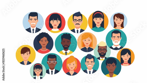 Diverse Group of People Avatar Icons Representing Community and Connection.