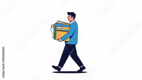 Man carrying a large stack of documents and folders.