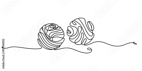 Two abstract spherical shapes with swirling line art, evoking a sense of organic flow and continuous connection, isolated on white. Vector, illustration