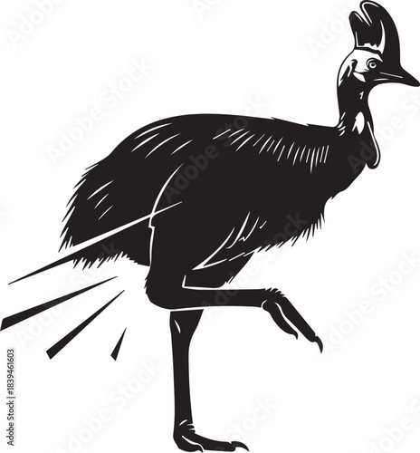 Silhouette of a cassowary bird in profile