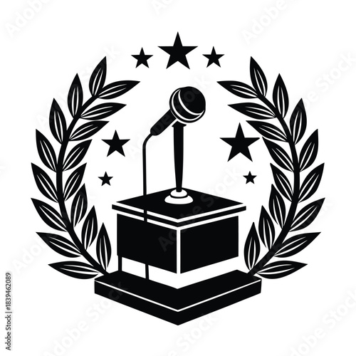 Microphone on Podium with Laurel Wreath and Stars stage presentation