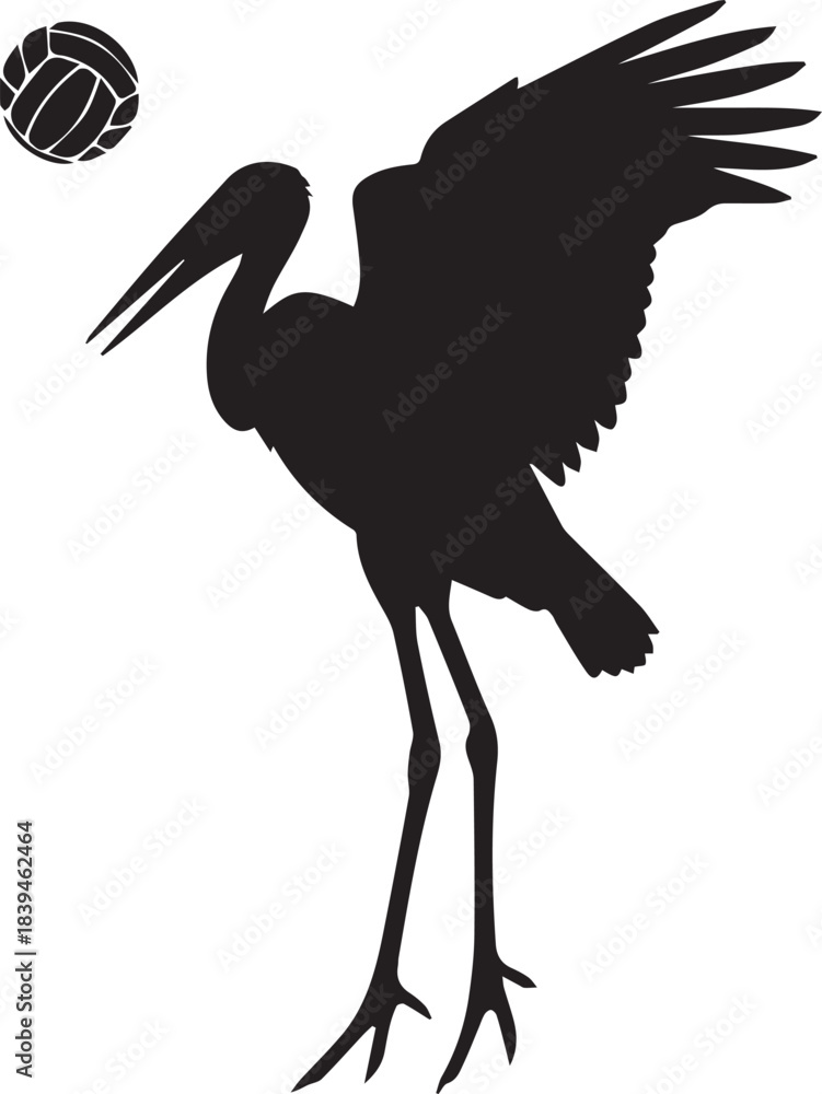 Fototapeta premium Silhouette of a stork with outstretched wings and a textured circle