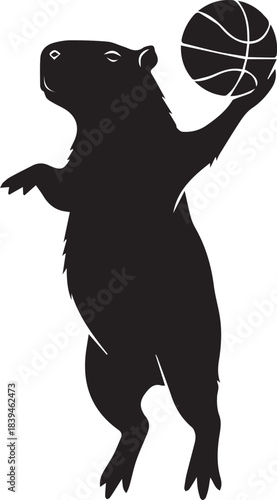 Silhouette of a capybara playing basketball with a ball