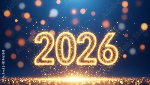 Glowing 2026 numbers with sparkling lights and bokeh effect new year celebration