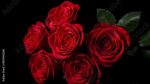 Wallpaper Mural Red Roses Bouquet with Green Leaves on Black Background for Romantic and Floral Themes Torontodigital.ca