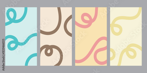 A trendy set of abstract backgrounds. Colorful linear elements. Waves and loops. Striped vector background.