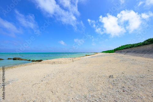 Photos 青空と白い砂浜がどこまでも続く石垣島白保海岸の開放的な風景