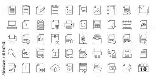 Collection of Professional Business and Finance Related Icons. Collection of hand drawn business and technology icons representing communication analysis and data management. Vector Illustration.