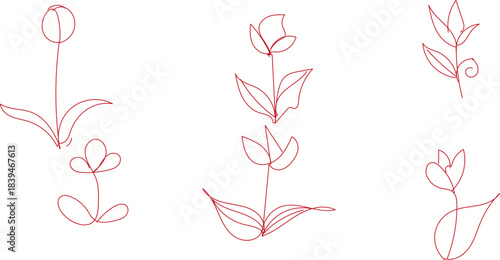 Simple red line art tulips on