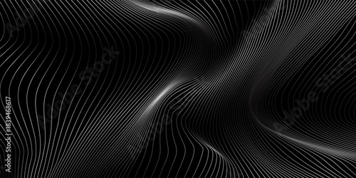 3D Vector wave lines pattern smooth curve flowing dynamic white light isolated on black background for concept of technology, digital, communication, science, music