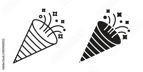 Confetti popper icons silhouettes. Vector elements for design.