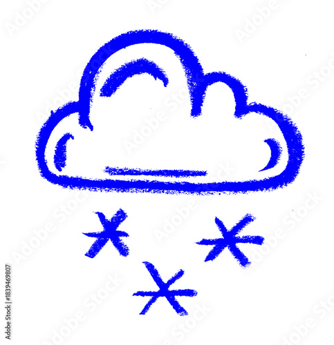 Cloud Snow Weather Icon Crayon Chalk Wax Drawing Vector