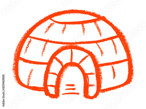 Igloo Ice House Icon Crayon Chalk Wax Drawing Vector