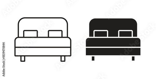 Double bed icons silhouettes. Vector elements for design.