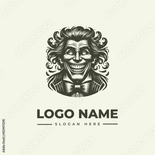 Smiling Joker Vector Logo Illustration with Engraving Style for Graphic Design and Branding