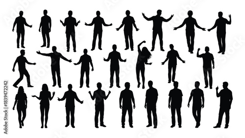 A collection of diverse human figures in various poses black silhouette