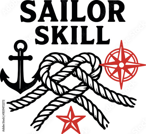 Sailor Skill Nautical Anchor Rope Compass Vector
