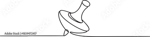 Minimal single line illustration of a funny spinning top leaning awkwardly with a playful and simple continuous outline, vector illustration