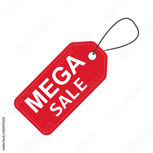 Mega sale. Sale label. Discounted price tag layout. Sale symbol. Attracting customer attention. Promotions and discounts. Cheaper than the regular price. Great buy. Special price offer.