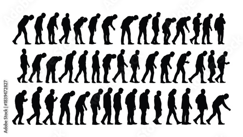 Stages of human evolution depicted in a striking black silhouette