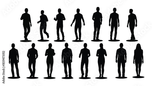 Collection of diverse human figures in various poses a striking silhouette