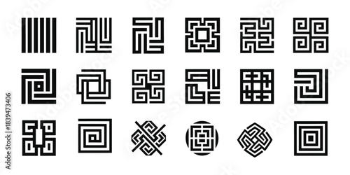 Geometric abstract black line patterns and designs collection set.