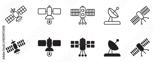 Essential collection of modern satellite and communication dish icons showcasing space technology and global connectivity designs