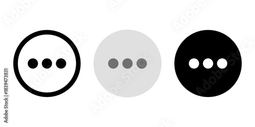 More options ellipsis icon set for user interface design, representing menu, settings, or overflow functionality in applications and web