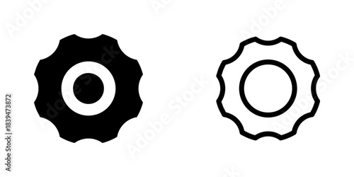 Settings gear icon symbol vector. cogwheel system preferences tool. black glyph and outline stroke user interface element for web app or software configuration. isolated on white.