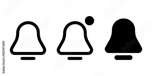 Notification bell icons set for alerts, reminders, and updates on digital interfaces, apps, and web design elements isolated.